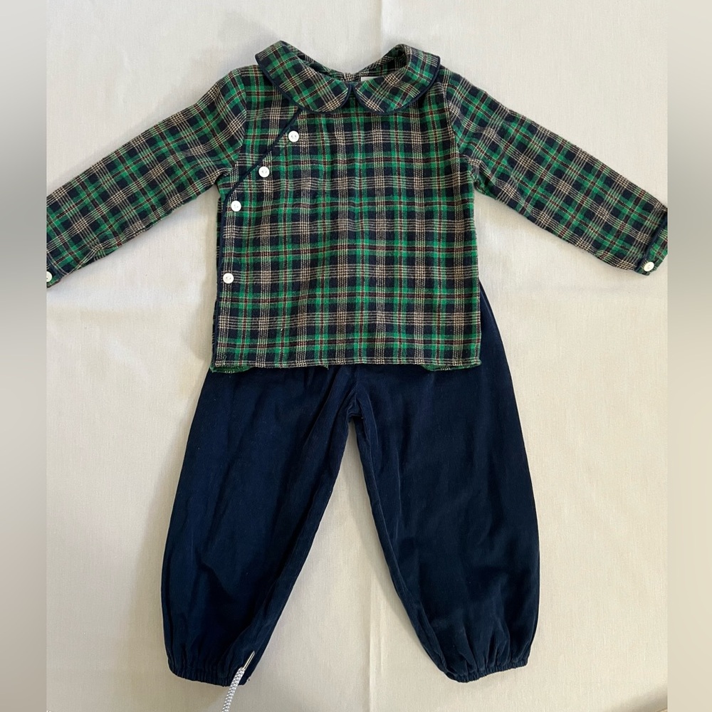 Cecil and Lou Plaid Tartan Green and Blue Toddler Winter Holiday Outfit